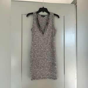 Zip-up Gray Ribbed Mini Dress